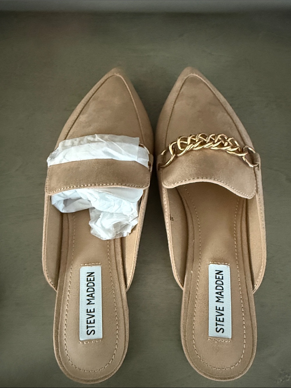 Steve Madden Foreseen Tan Suede Chain Mule NEW Size 9